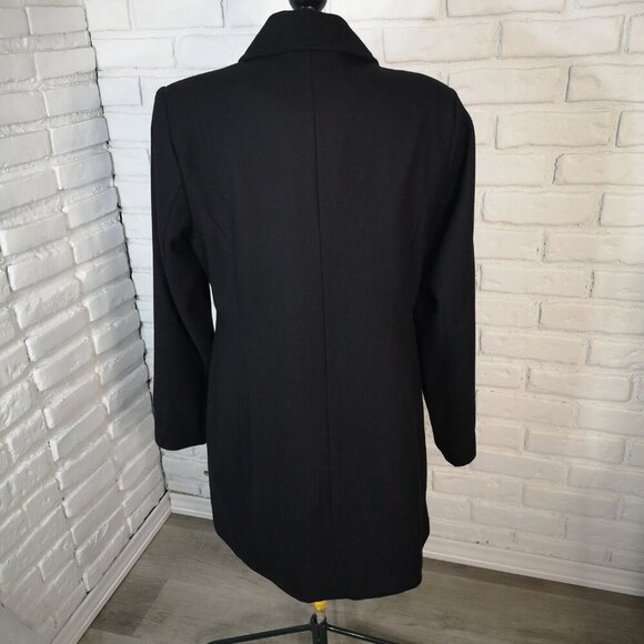George Ladies Size Large Black Button Front Wool Blend Lined Pea Coat - Picture 2 of 9